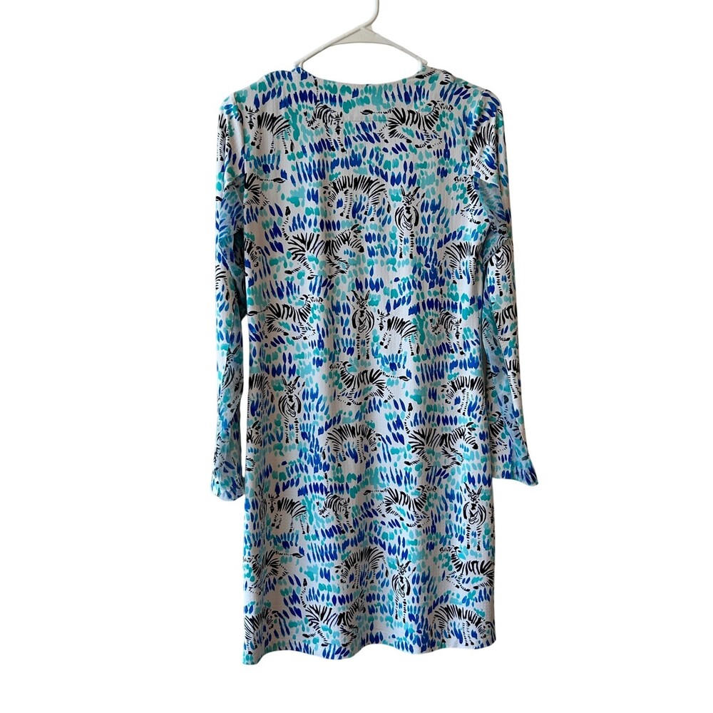 IBKUL Women's Blue Zebra Print Long Sleeve Icefil Quarter Zip Mini Dress Size S - Picture 5 of 5